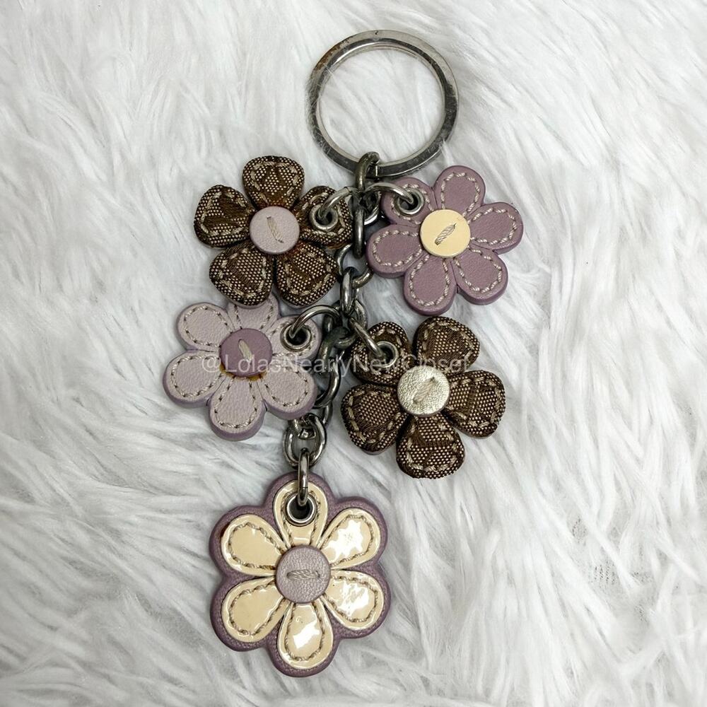 y2k Coach Flowers Patent Leather Canvas Bag Charm Key Fob